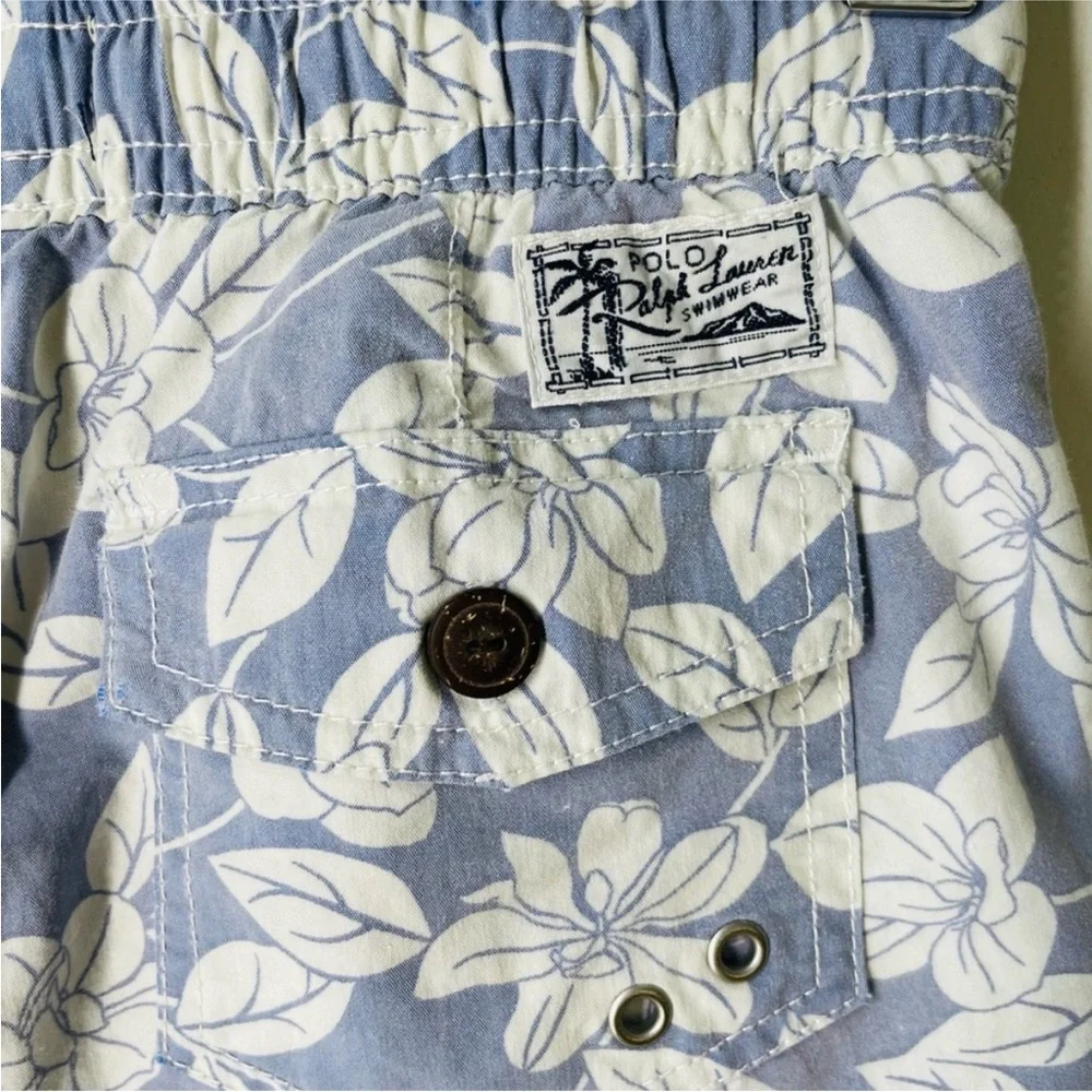 Polo Ralph Lauren Boys Swim Trunks 7 Blue Floral Hawaiian Print Board Shorts - Picture 7 of 10